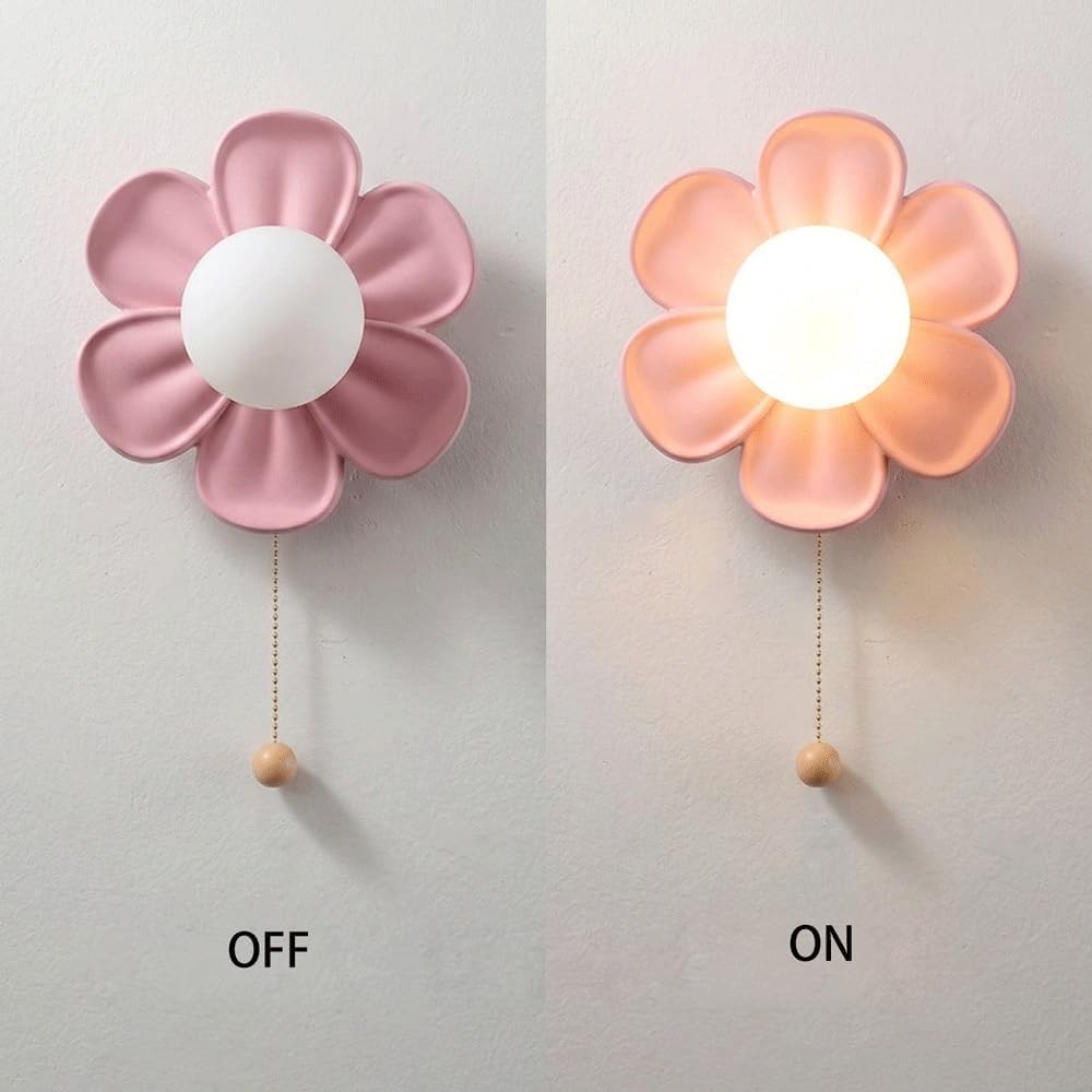 Modern Flower Wall Sconce Lighting,Creative Pastel Petal LED Wall Lamp with Pull Chain Switch,Sconce for Kids Room, Bedroom, Nursery, Hallway Wall Decor