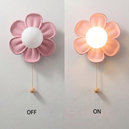 Modern Flower Wall Sconce Lighting,Creative Pastel Petal LED Wall Lamp with Pull Chain Switch,Sconce for Kids Room, Bedroom, Nursery, Hallway Wall Decor