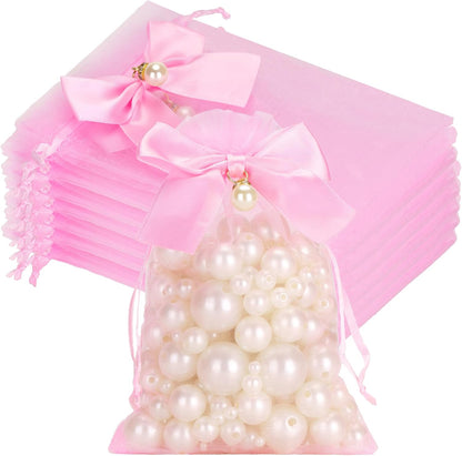 4x6 In Organza Bags with Bow, 30Pcs Pink Mesh Drawstring Gift Bag, Organza Party Favor Pouches for Christmas, Valentine's Day, Wedding, Birthday, Baby Shower