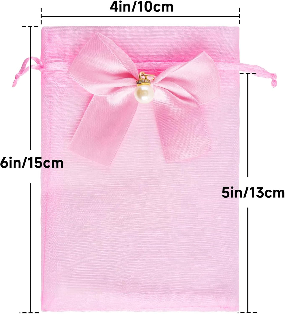 4x6 In Organza Bags with Bow, 30Pcs Pink Mesh Drawstring Gift Bag, Organza Party Favor Pouches for Christmas, Valentine's Day, Wedding, Birthday, Baby Shower