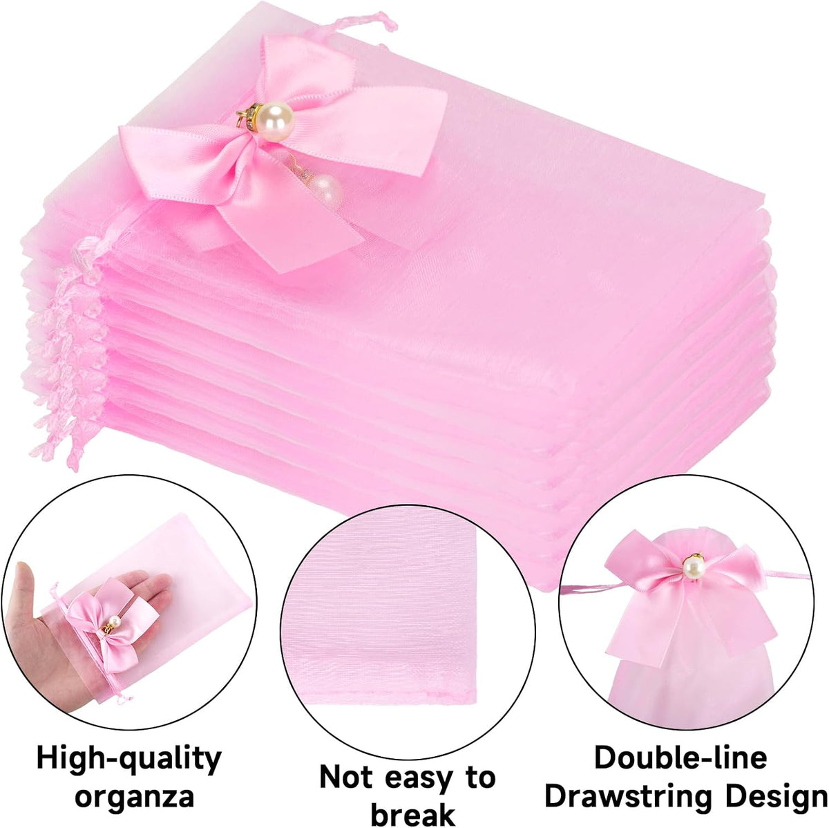 4x6 In Organza Bags with Bow, 30Pcs Pink Mesh Drawstring Gift Bag, Organza Party Favor Pouches for Christmas, Valentine's Day, Wedding, Birthday, Baby Shower