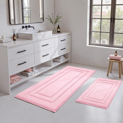 Bathroom Rugs Sets 2 Piece, Soft Extra Long Bath Mat Light Pink