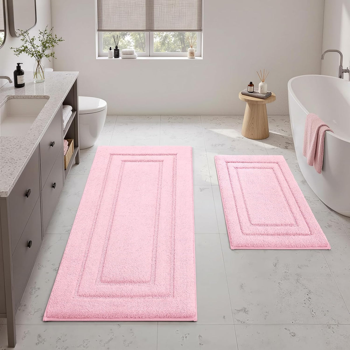 Bathroom Rugs Sets 2 Piece, Soft Extra Long Bath Mat Light Pink