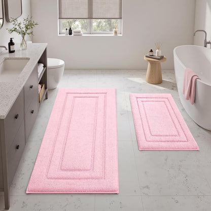 Bathroom Rugs Sets 2 Piece, Soft Extra Long Bath Mat Light Pink