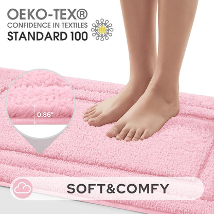 Bathroom Rugs Sets 2 Piece, Soft Extra Long Bath Mat Light Pink
