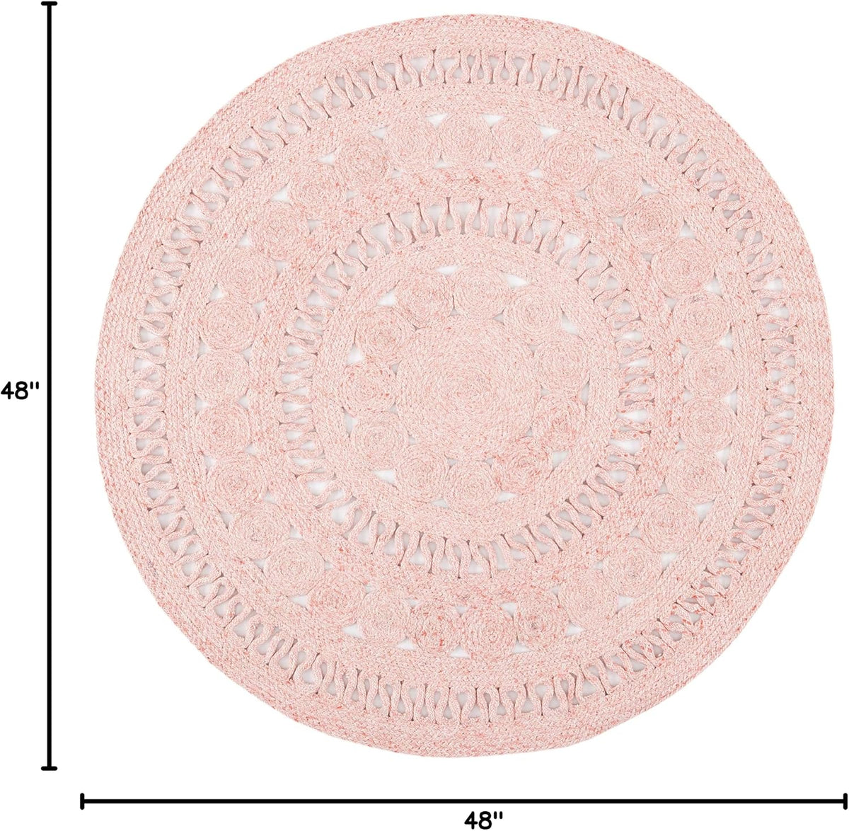 Cape Cod Collection Area Rug - 4' Round, Pink, Handmade Braided, Ideal for High Traffic Areas in Living Room, Bedroom (CAP222U)