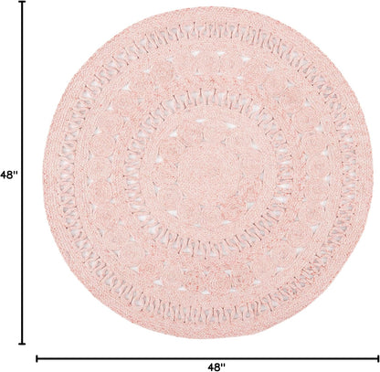 Cape Cod Collection Area Rug - 4' Round, Pink, Handmade Braided, Ideal for High Traffic Areas in Living Room, Bedroom (CAP222U)