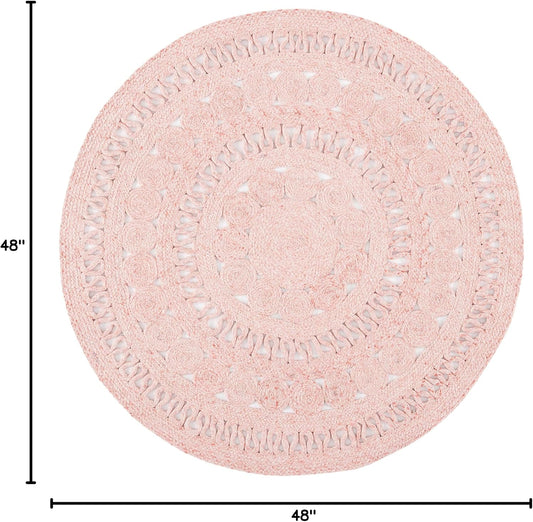 Cape Cod Collection Area Rug - 4' Round, Pink, Handmade Braided, Ideal for High Traffic Areas in Living Room, Bedroom (CAP222U)