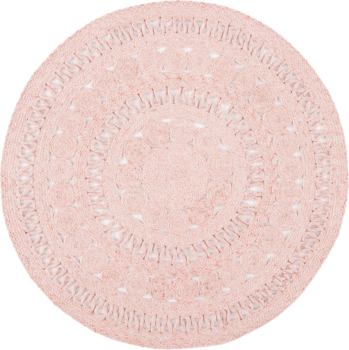 Cape Cod Collection Area Rug - 4' Round, Pink, Handmade Braided, Ideal for High Traffic Areas in Living Room, Bedroom (CAP222U)