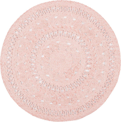 Cape Cod Collection Area Rug - 4' Round, Pink, Handmade Braided, Ideal for High Traffic Areas in Living Room, Bedroom (CAP222U)