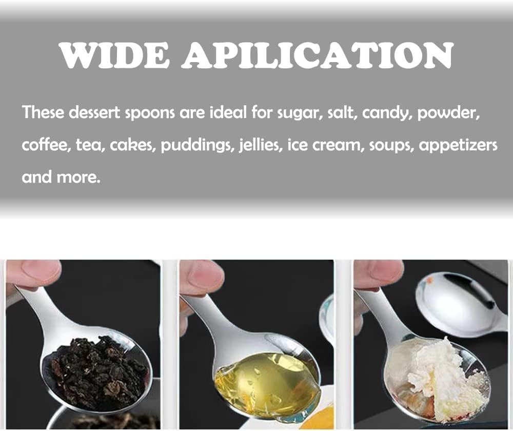 Stainless Steel Small Dessert Spoons - 6 Piece Set - Perfect for Jam, Sugar, Ice Cream & Cake - Cute & Tiny
