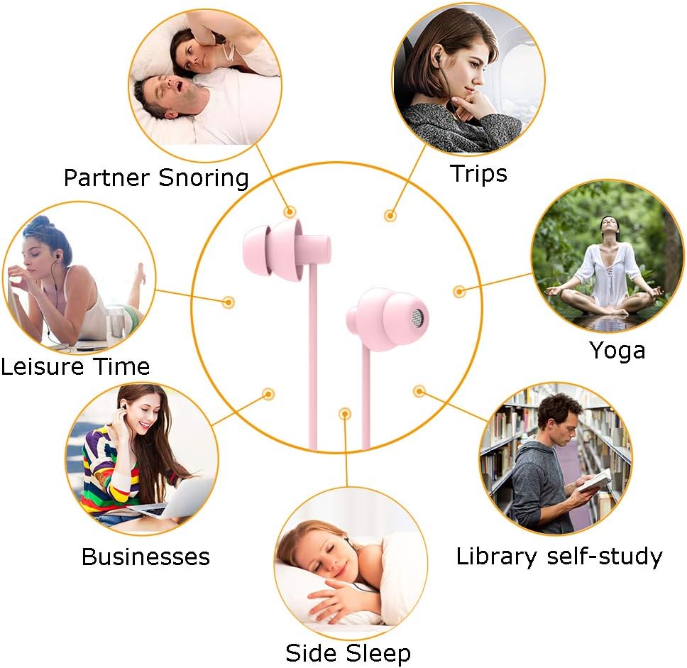Pink Wired Sleep Earphone Soundproof Earbuds Headphones