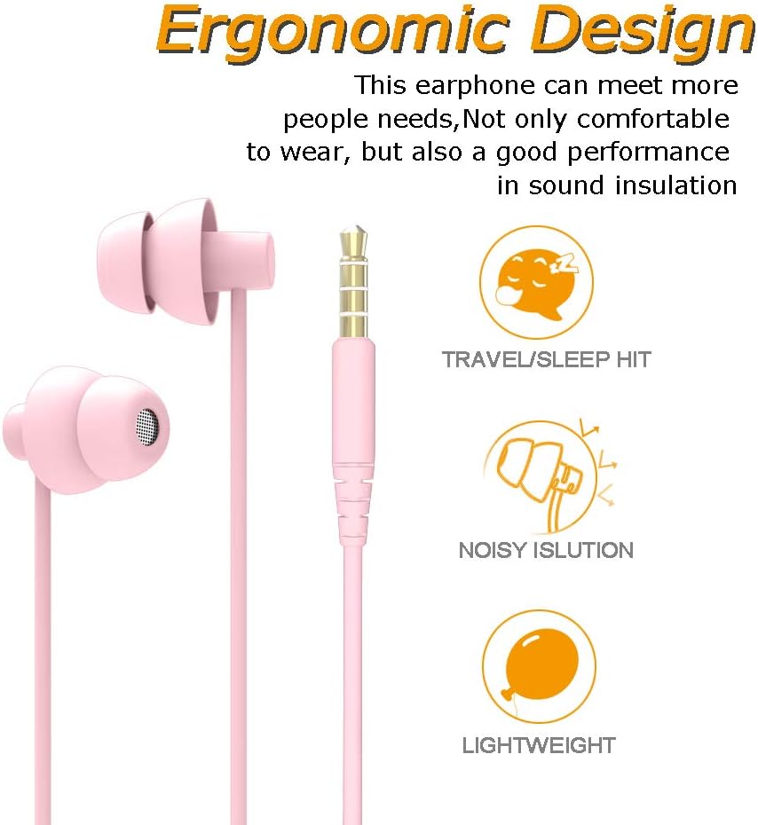 Pink Wired Sleep Earphone Soundproof Earbuds Headphones