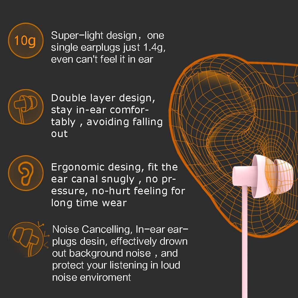 Pink Wired Sleep Earphone Soundproof Earbuds Headphones