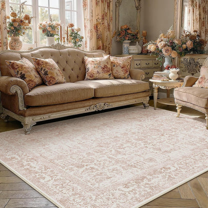 Pink Area Rug 5x7 Vintage Floral