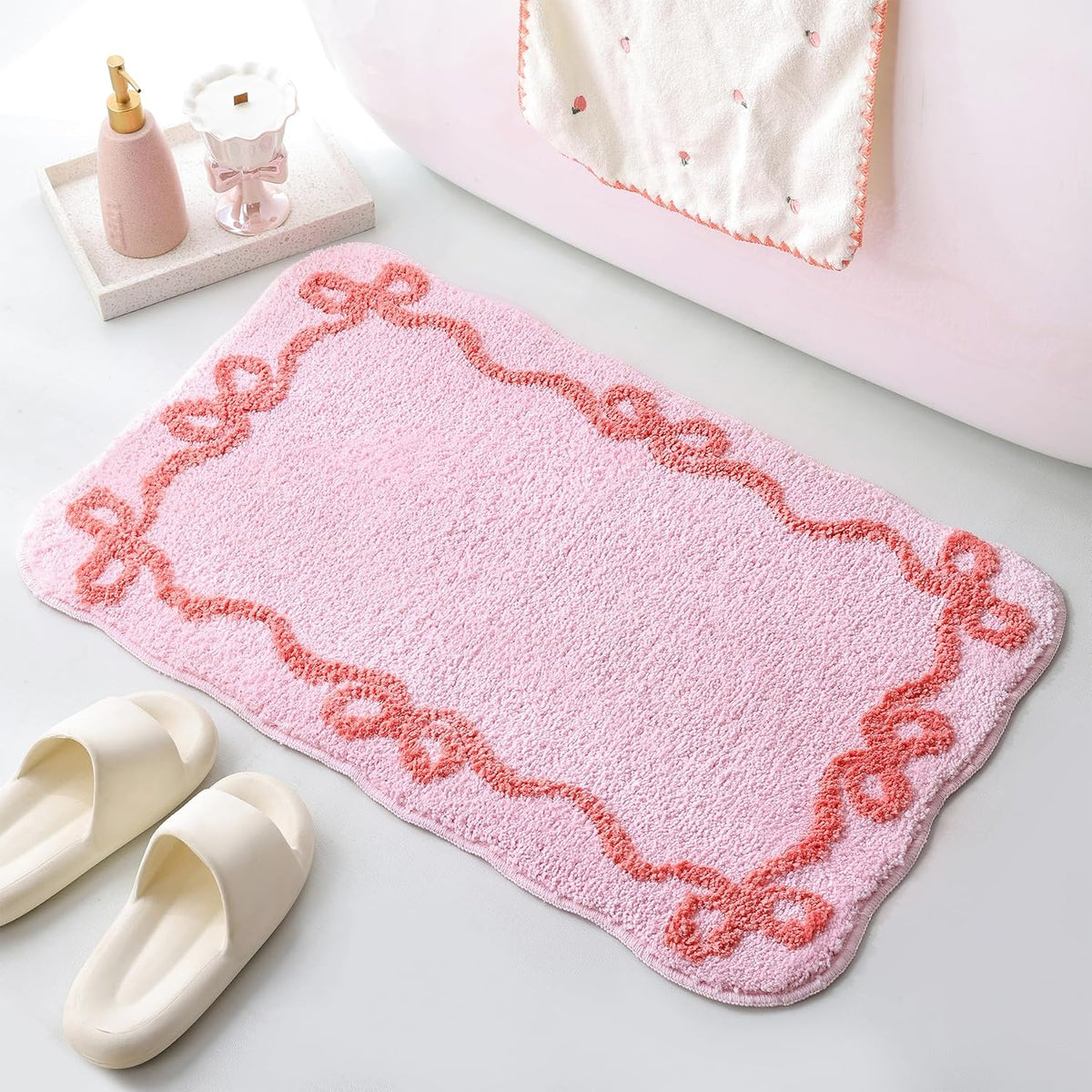 Pink Bow Bathroom Rugs, Cute Bow Bath Mat, 32 * 20 Inch