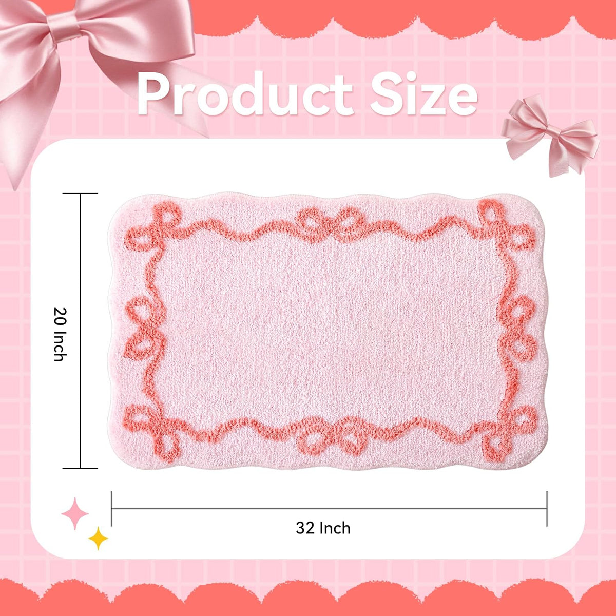 Pink Bow Bathroom Rugs, Cute Bow Bath Mat, 32 * 20 Inch
