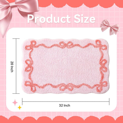 Pink Bow Bathroom Rugs, Cute Bow Bath Mat, 32 * 20 Inch