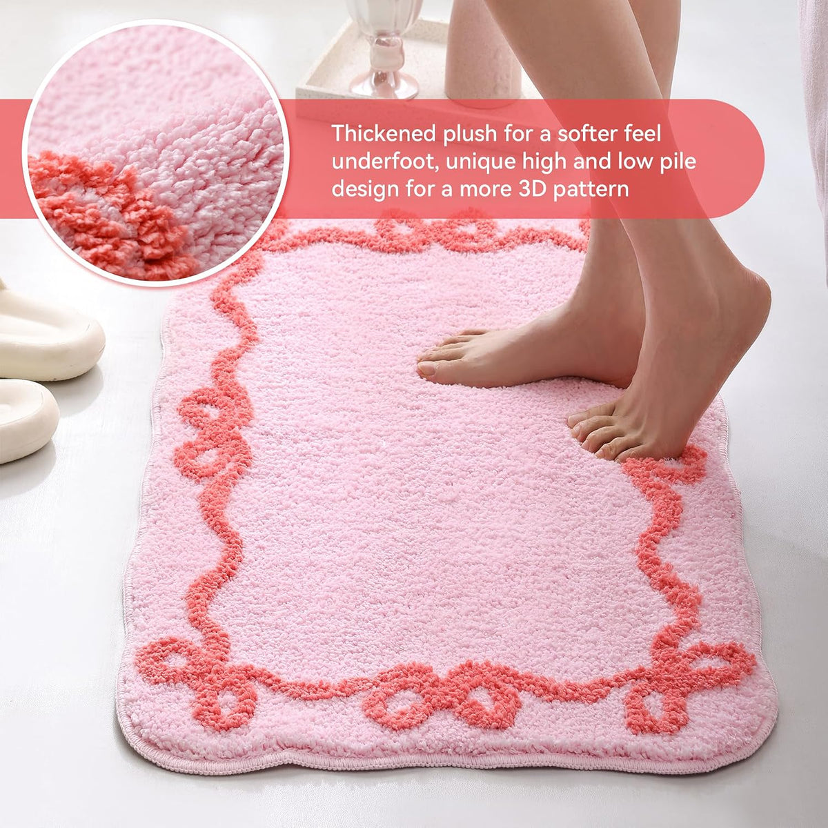 Pink Bow Bathroom Rugs, Cute Bow Bath Mat, 32 * 20 Inch