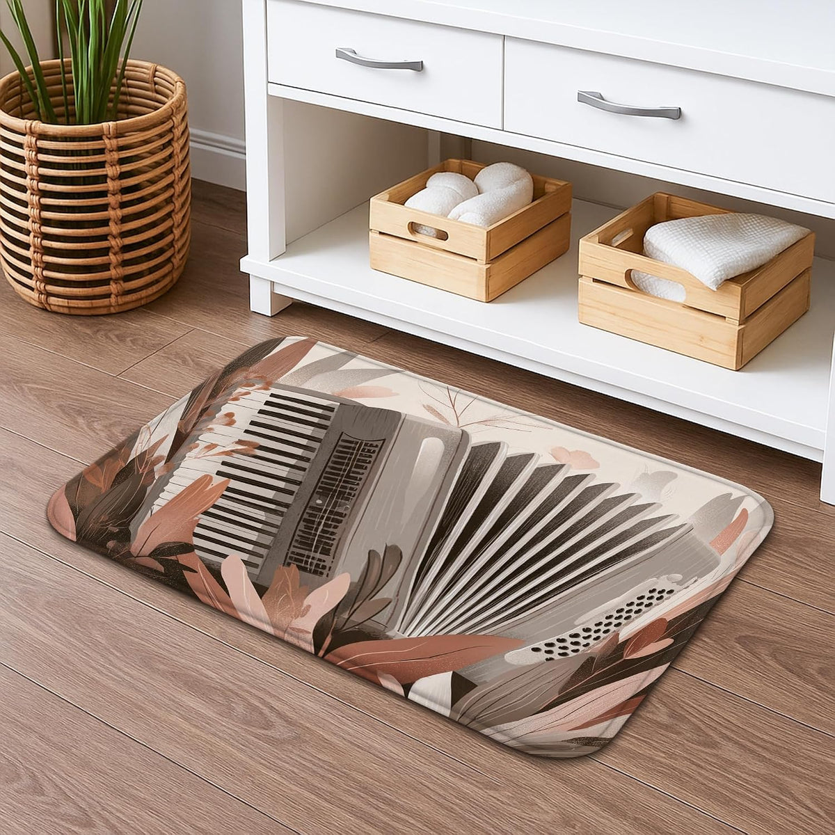 Elegant Floral Quick Dry Bath Mat, Modern Blush Peach Leaves Absorbent Non Slip Shower Mat, Spring Decorative Flannel Washable Bath Rugs for Bathroom Toilet Restroom 20x32 Inch