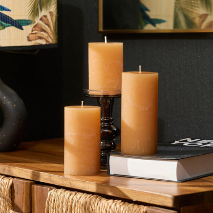 Sweet Peach, Set of 3 Orange Scented Pillar Candles, 3x4, 3x5, 3x6