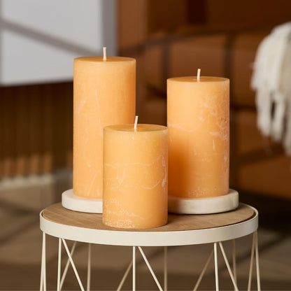 Sweet Peach, Set of 3 Orange Scented Pillar Candles, 3x4, 3x5, 3x6
