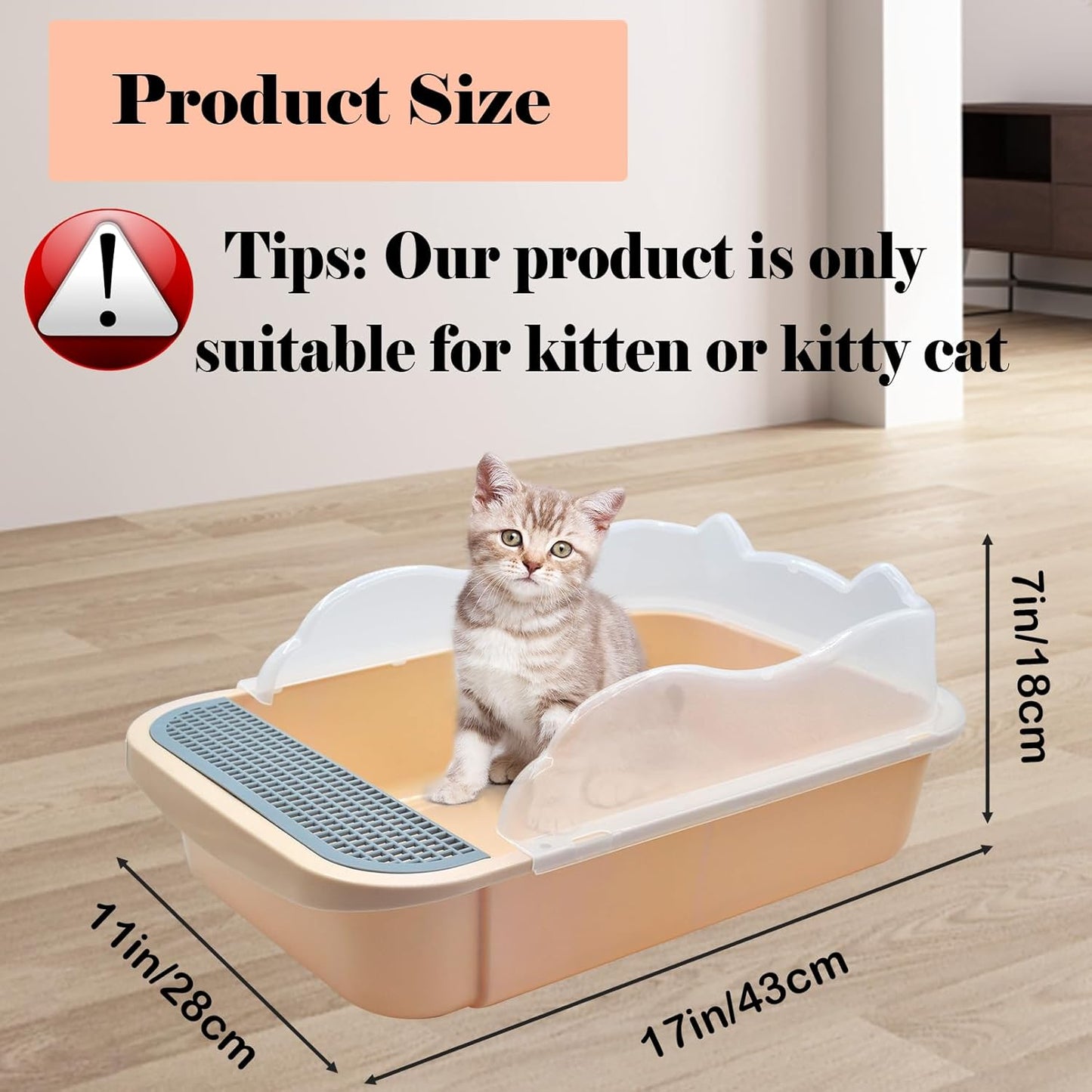 kathson Open Cat Litter Box with High Side,Anti-Splashing Cats Litter Pan Semi-Enclosed Removable Cats Litter Boxes with Litter Sifting Scoop Open Top Kitty Toilet for Easy to Clean(Khaki)