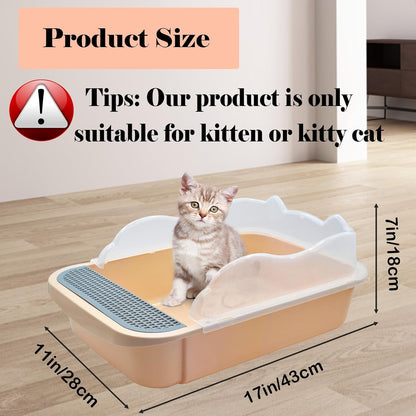 kathson Open Cat Litter Box with High Side,Anti-Splashing Cats Litter Pan Semi-Enclosed Removable Cats Litter Boxes with Litter Sifting Scoop Open Top Kitty Toilet for Easy to Clean(Khaki)