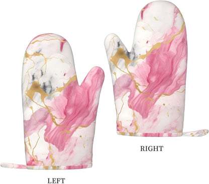 Oven Mitts Waterproof Non-Slip Oven Gloves Silicone Oven Mitts Pink Marble Print Kitchen Oven Mitts Heat Resistant for Cooking Baking