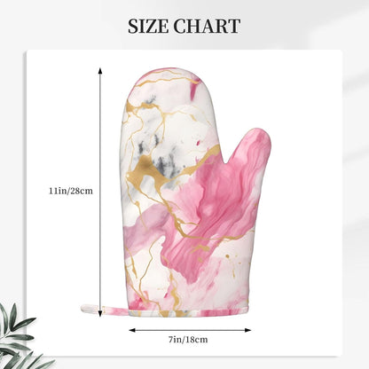 Oven Mitts Waterproof Non-Slip Oven Gloves Silicone Oven Mitts Pink Marble Print Kitchen Oven Mitts Heat Resistant for Cooking Baking