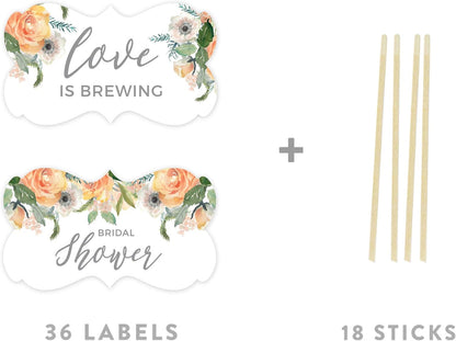 Peach Coral Floral Garden Party Wedding Collection, Cupcake Topper DIY Party Favors Kit, Fancy Frame Shape, 18-Pack