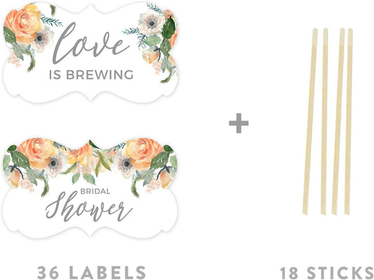 Peach Coral Floral Garden Party Wedding Collection, Cupcake Topper DIY Party Favors Kit, Fancy Frame Shape, 18-Pack
