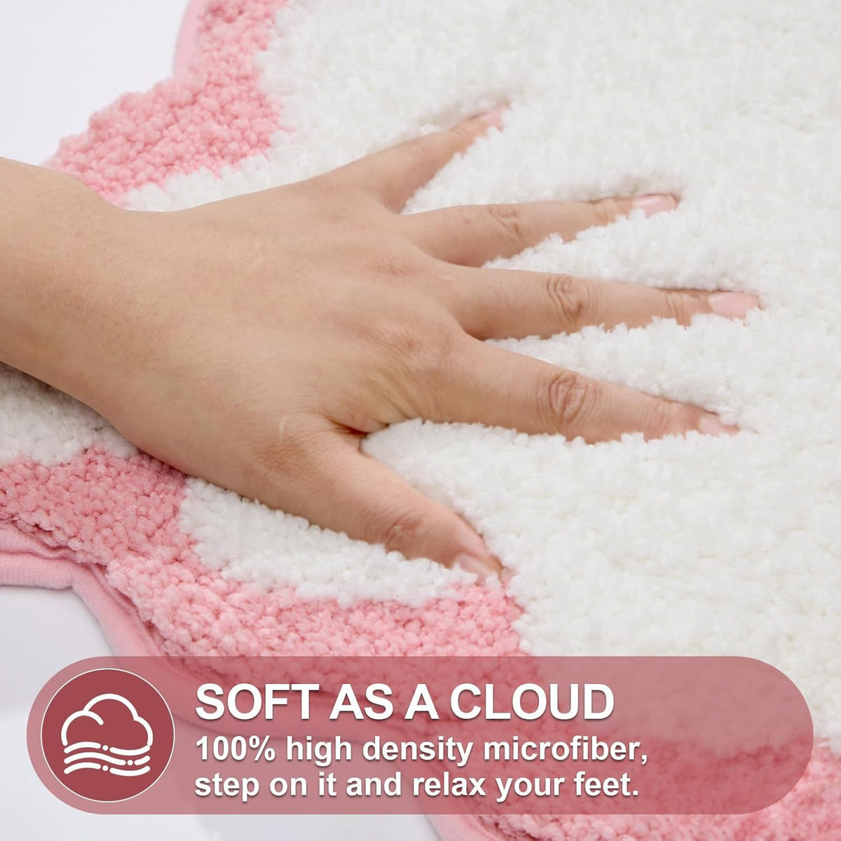 Small Cute Scalloped Bath Mat, White and Pink Plush Microfiber Scallop Bathroom Rugs Non Slip Washable Quick Dry Absorbent, Bathmat for Shower Stall Vanities Kitchen Floor Entrance, 17x24