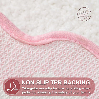 Small Cute Scalloped Bath Mat, White and Pink Plush Microfiber Scallop Bathroom Rugs Non Slip Washable Quick Dry Absorbent, Bathmat for Shower Stall Vanities Kitchen Floor Entrance, 17x24