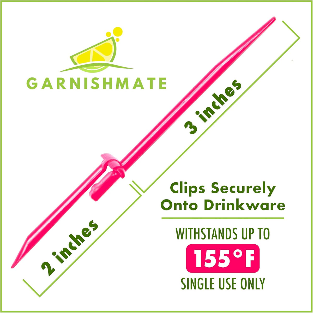 Garnishmate Clip On Garnish Holder Pick Cocktail Accessory for Entertaining Drinks and Charcuterie Boards for Home Bar Cart or Bartender Kit for Cocktails Accessories (NEON PINK, 30 PACK)