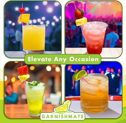 Garnishmate Clip On Garnish Holder Pick Cocktail Accessory for Entertaining Drinks and Charcuterie Boards for Home Bar Cart or Bartender Kit for Cocktails Accessories (NEON PINK, 30 PACK)