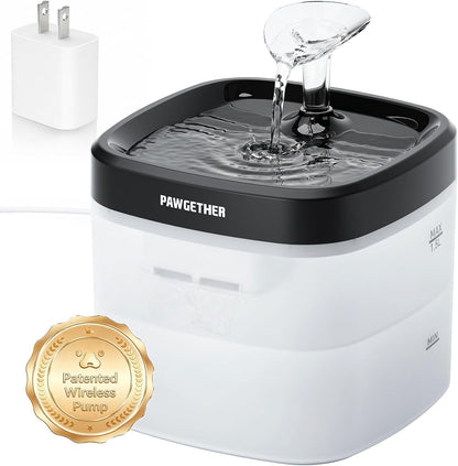 PAWGETHER® Cat Water Fountain with Wireless Pump 51oz/1.5L Dog Water Fountain, Ultra Quiet Automatic Pet Water Fountain Portable Indoor Ourdoor Travel Small Dog Water Dispenser with Adapter Black