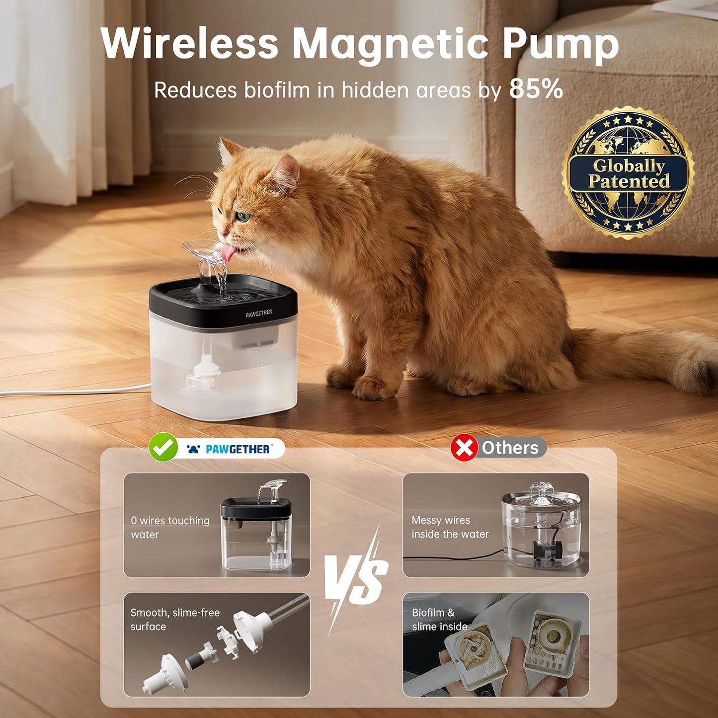 PAWGETHER® Cat Water Fountain with Wireless Pump 51oz/1.5L Dog Water Fountain, Ultra Quiet Automatic Pet Water Fountain Portable Indoor Ourdoor Travel Small Dog Water Dispenser with Adapter Black