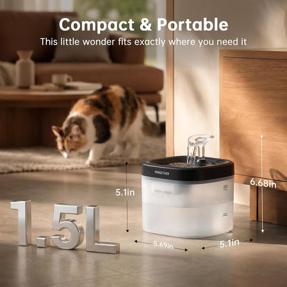 PAWGETHER® Cat Water Fountain with Wireless Pump 51oz/1.5L Dog Water Fountain, Ultra Quiet Automatic Pet Water Fountain Portable Indoor Ourdoor Travel Small Dog Water Dispenser with Adapter Black