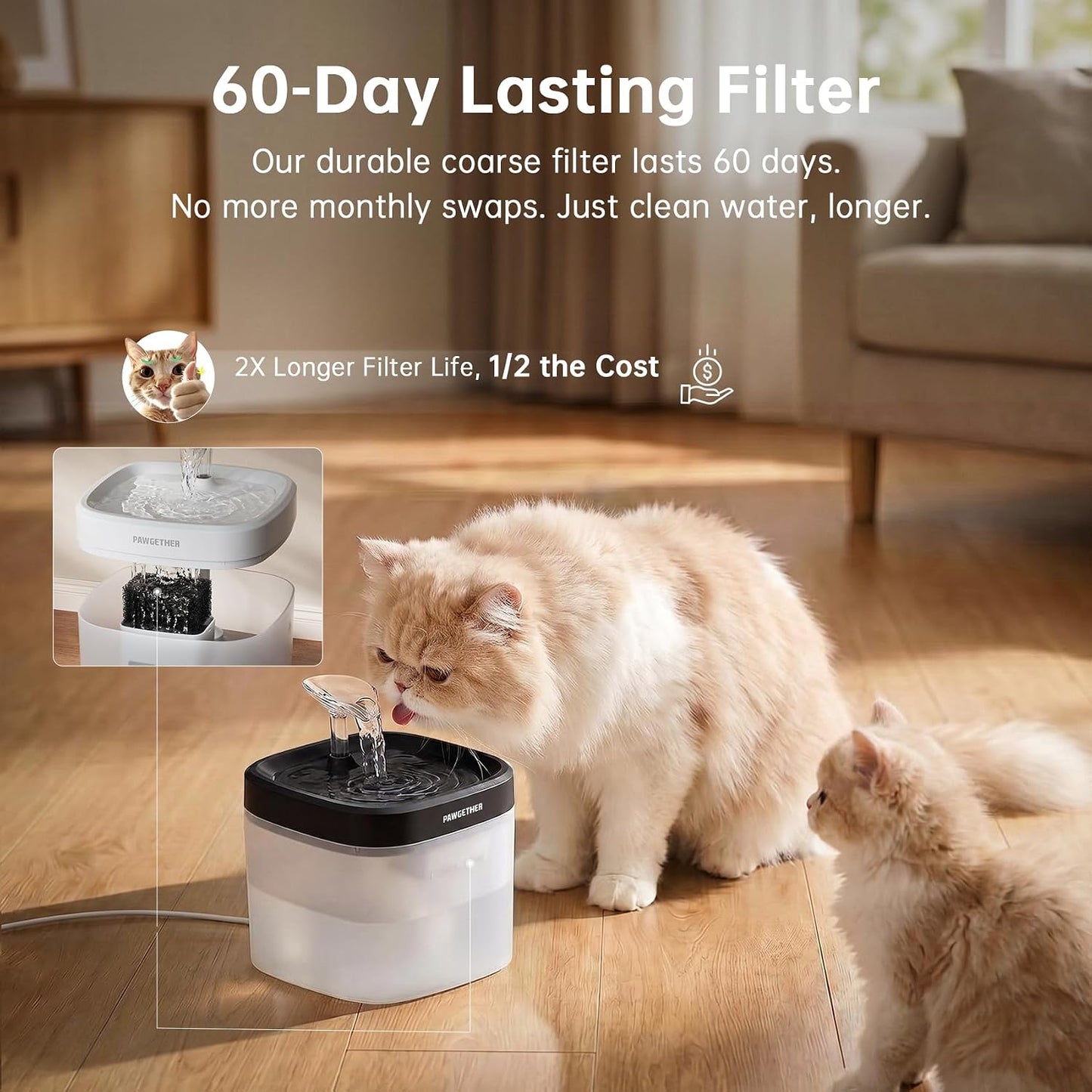 PAWGETHER® Cat Water Fountain with Wireless Pump 51oz/1.5L Dog Water Fountain, Ultra Quiet Automatic Pet Water Fountain Portable Indoor Ourdoor Travel Small Dog Water Dispenser with Adapter Black
