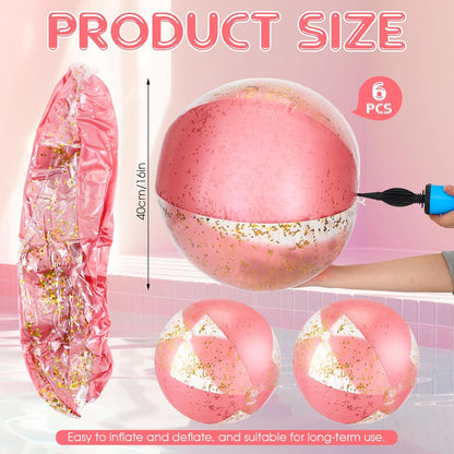 10 Pcs Pink Inflatable Pool Floats Tube Beach Balls Set Glitter Swim Rings Bachelorette Party Pools Floats Confetti Pool Ball for Adult Summer Favors (Air Pump Not Included)