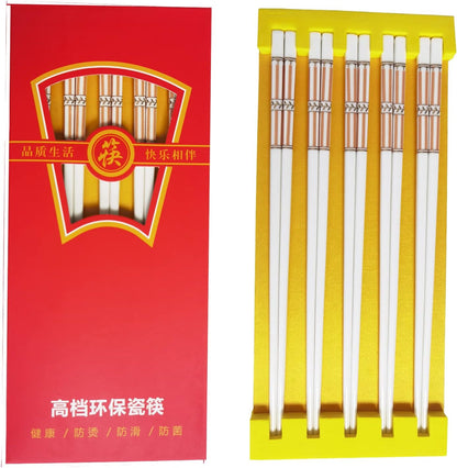 10 Pairs Ceramic Chopsticks With Pink Ribbon Pattern, 9.72 inch High-grade Chinese Bone Porcelain Chopsticks with Delicate Box, Easy to Clean, Dishwasher Safe Microwave Safe Chopsticks