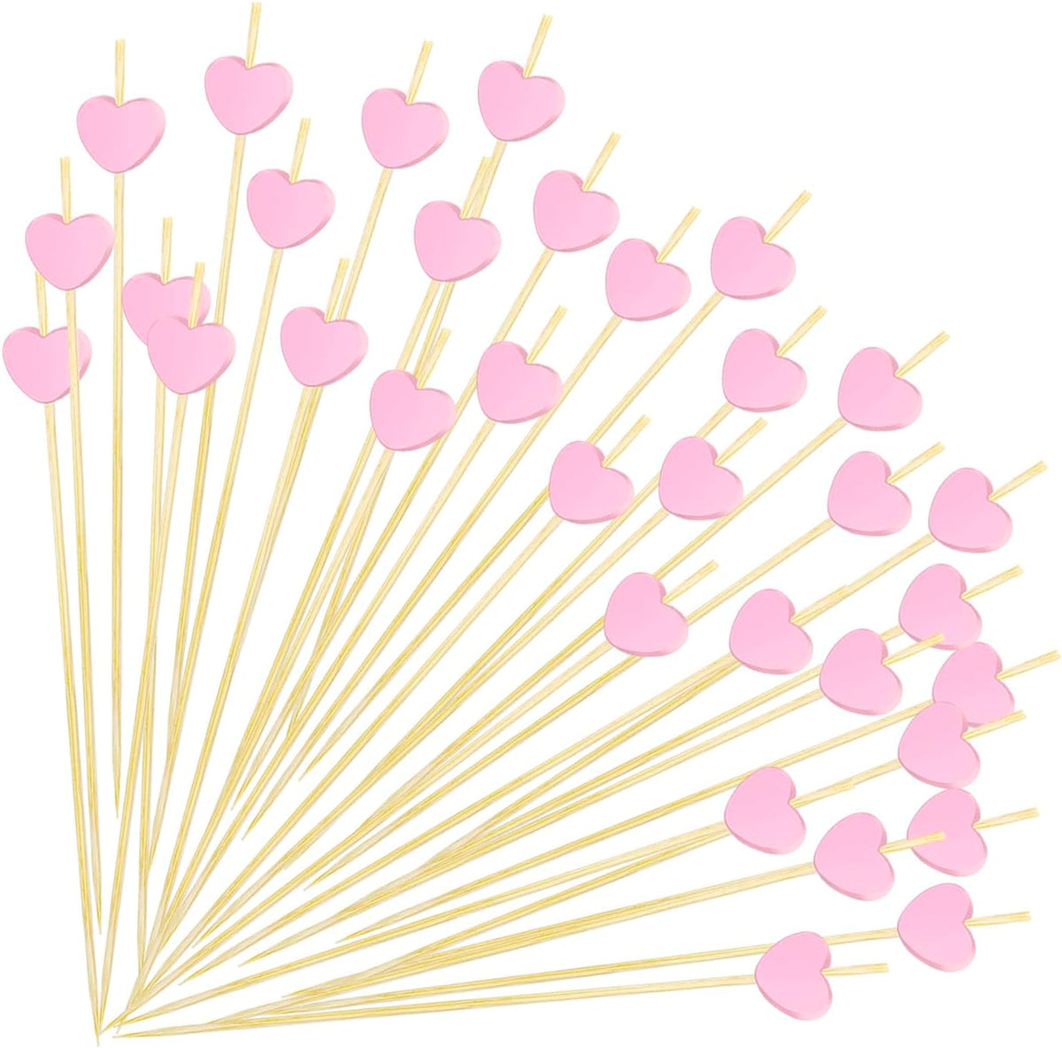 100 Pcs Pink Heart Cocktail Picks 4.7 Inch Long Fruit Sticks Pink Hearts Toothpicks Bamboo Cocktail Skewers for Wedding Birthday Valentines Day Decoration Party Supplies