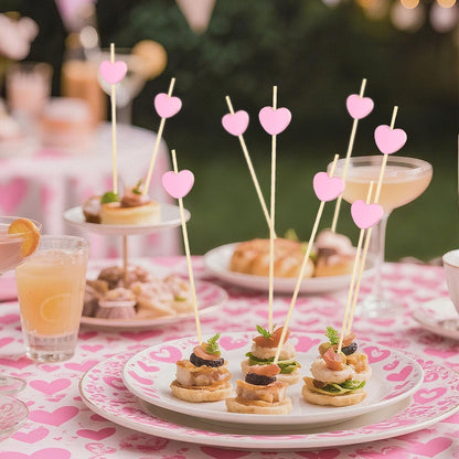 100 Pcs Pink Heart Cocktail Picks 4.7 Inch Long Fruit Sticks Pink Hearts Toothpicks Bamboo Cocktail Skewers for Wedding Birthday Valentines Day Decoration Party Supplies
