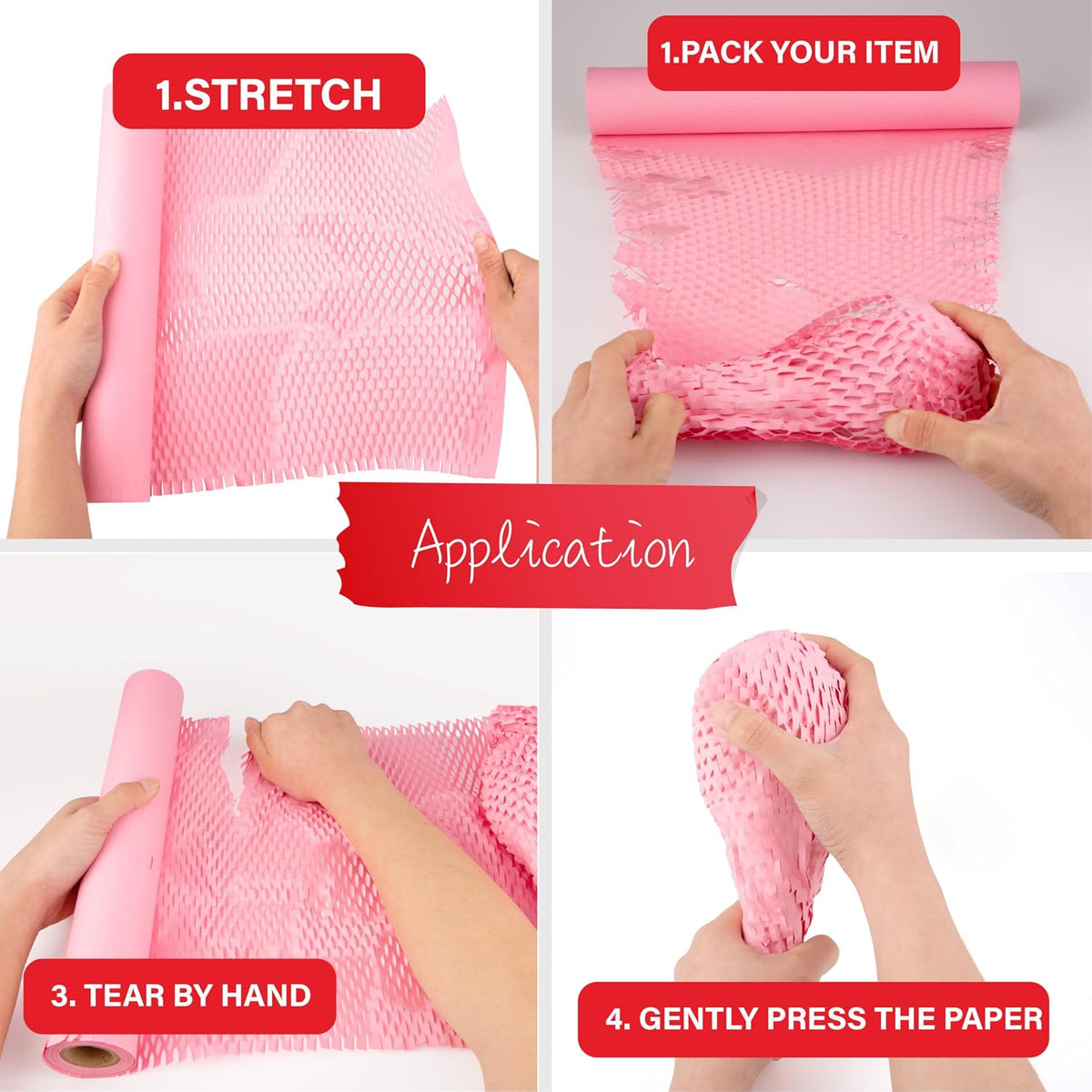 Pink Packaging Paper 12'' x 33' Honeycomb Cushioning Wrap Perforated for Gift Wrap Filler Art Crafts DIY Birthday Wedding Baby Shower