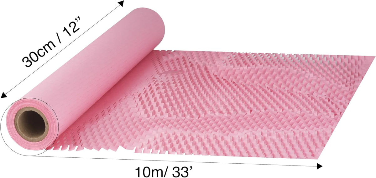 Pink Packaging Paper 12'' x 33' Honeycomb Cushioning Wrap Perforated for Gift Wrap Filler Art Crafts DIY Birthday Wedding Baby Shower