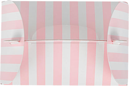 Bio Tek 4 x 2.5 x 2.5 Inch Gable Boxes For Party Favors, 25 Attractive Gift Boxes - Striped Pattern, Pink And White Paper Barn Boxes, Clear PET Window, With Built-In Handle