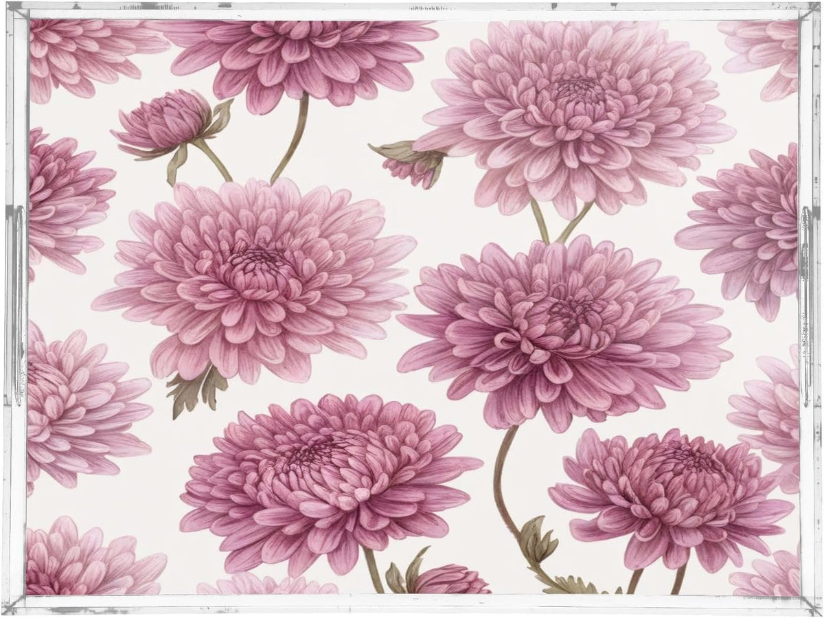 Pink Blossom Flowers Serving Tray Acrylic Decorative Trays 16" x 12" Serving Platter with Handles for Coffee Table, Dessert Party, Bathroom Vanity Countertop