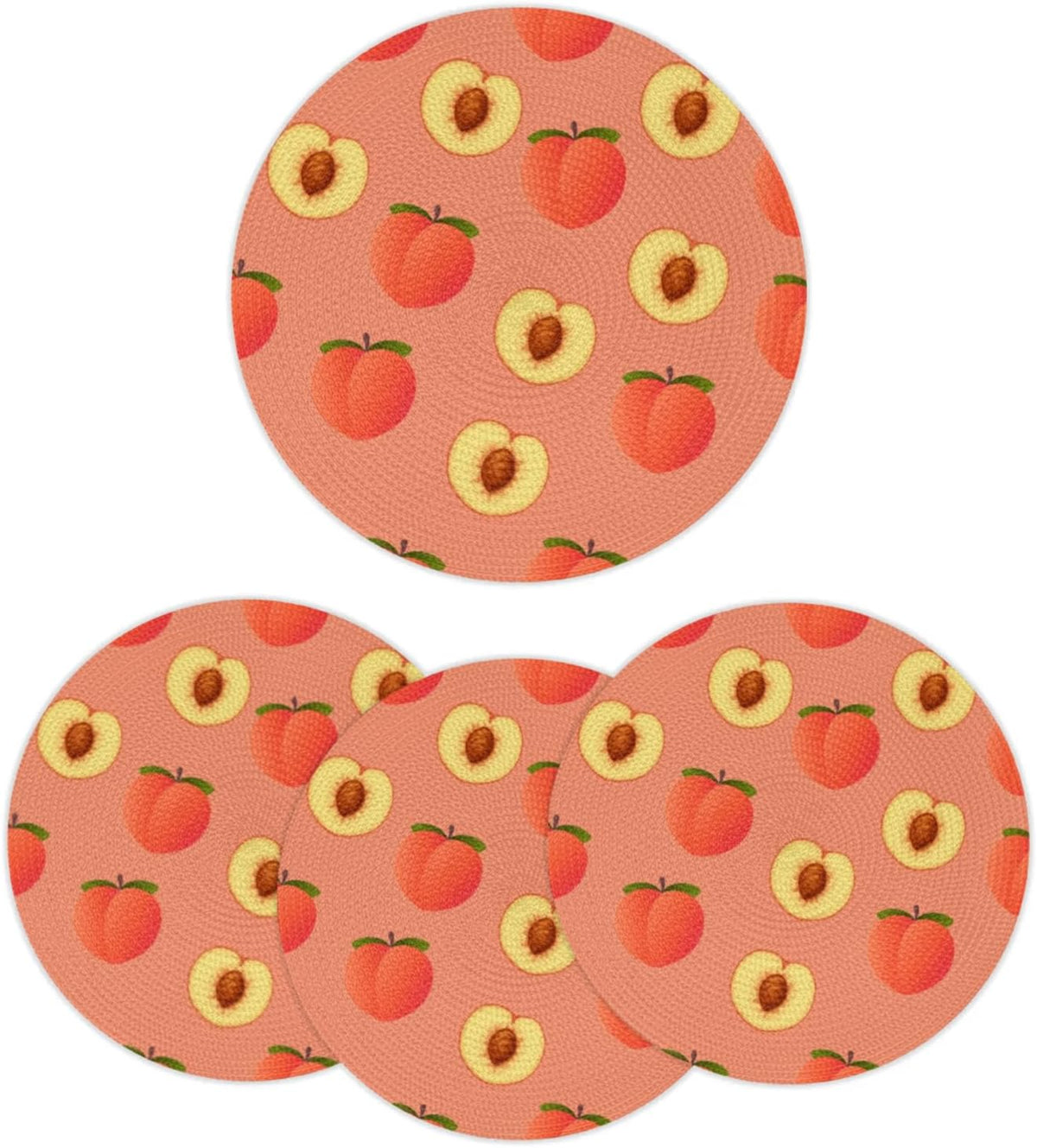 Peach Pit Pattern Table Mats Set of 4 Circle 12.6" Reusable Round Dish Mats for Wedding Circular Placemats for Kitchen Holiday Braided Place Mats Home Party Dining Decor Protected Table