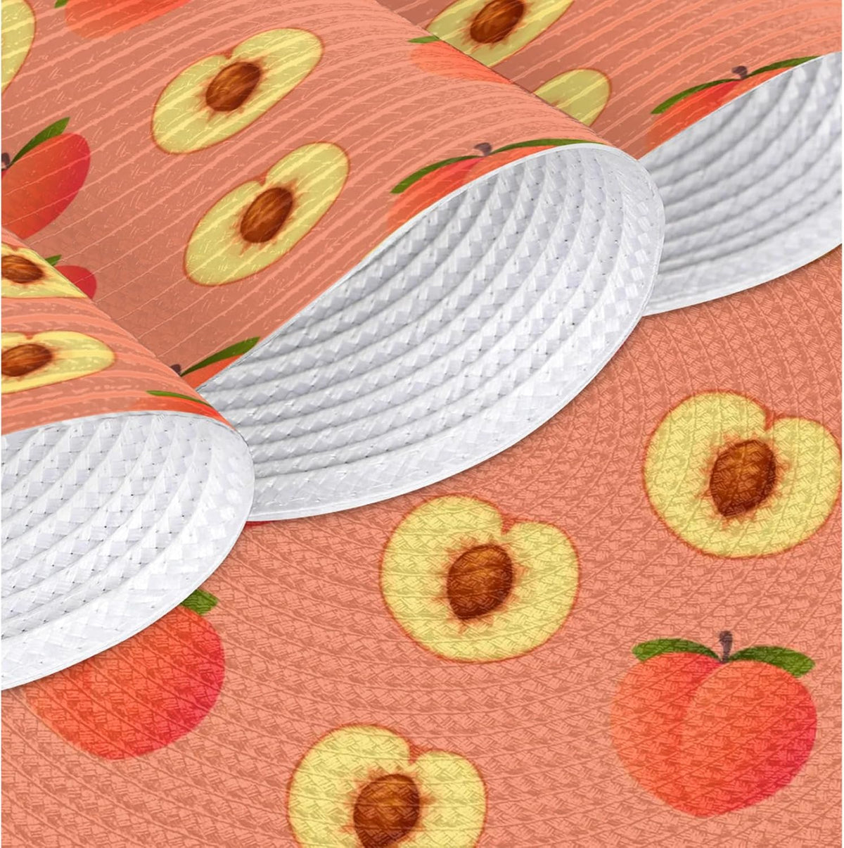 Peach Pit Pattern Table Mats Set of 4 Circle 12.6" Reusable Round Dish Mats for Wedding Circular Placemats for Kitchen Holiday Braided Place Mats Home Party Dining Decor Protected Table